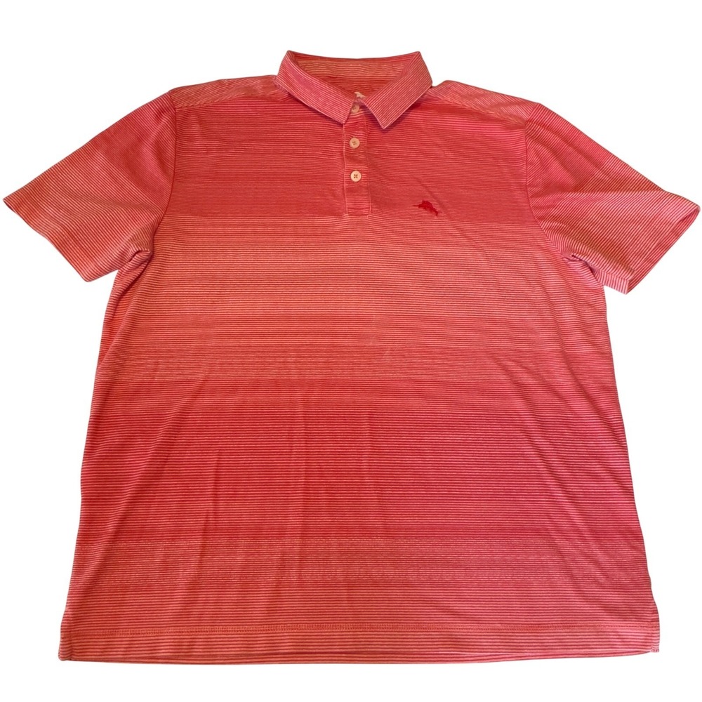 Tommy Bahama Mens Large Red Striped Short Sleeve Polo Shirt